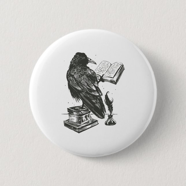 Bóton Redondo 5.08cm Livro de leitura de pássaros Raven (Frente)