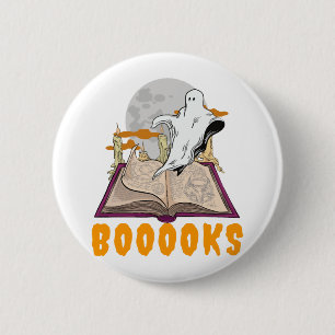 Bóton Redondo 5.08cm Livros de Halloween. Leitura fantasma halloween