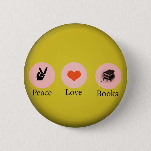 Bóton Redondo 5.08cm Livros =paz=amor (Frente)