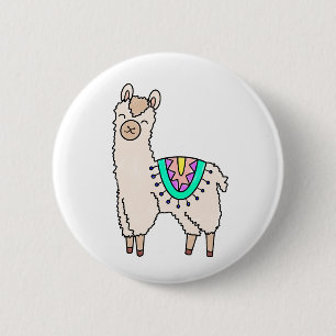 Bóton Redondo 5.08cm llama alpaca de desenho animado sorridente e feliz
