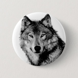 Bóton Redondo 5.08cm Lobo Negro e Branco