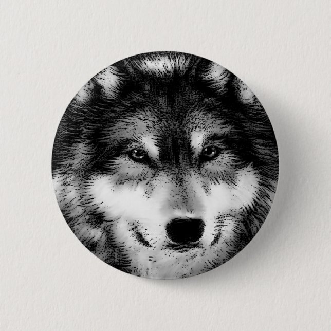 Bóton Redondo 5.08cm Lobo Negro e Branco (Frente)