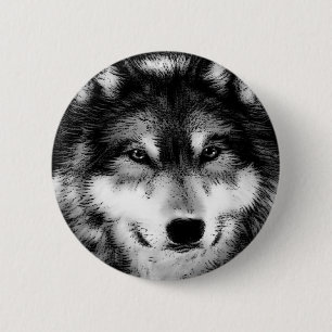 Bóton Redondo 5.08cm Lobo Negro e Branco