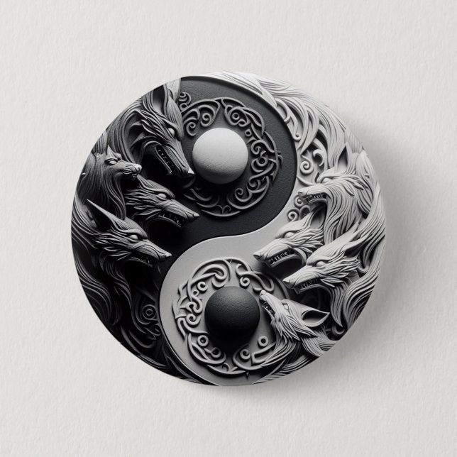 Bóton Redondo 5.08cm Lobo negro e branco (Frente)