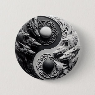 Bóton Redondo 5.08cm Lobo negro e branco