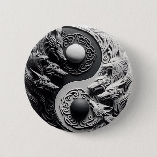 Bóton Redondo 5.08cm Lobo negro e branco