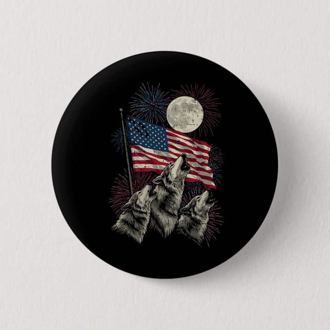 Bóton Redondo 5.08cm Lobos Lua Do 4 De Julho Meme Engraçado Bandeira Do (Frente)