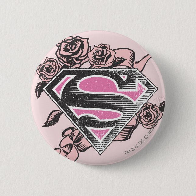Bóton Redondo 5.08cm Logotipo da Supergirl com Rosas (Frente)
