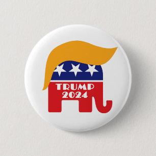Bóton Redondo 5.08cm Logotipo de Cabelo Elefante Republicano Trump 2024