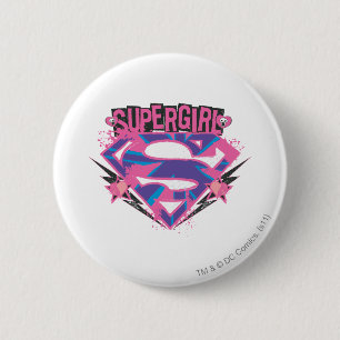 Bóton Redondo 5.08cm Logotipo de Supergirl Pink e Purple Grunge