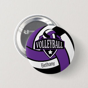 Bóton Redondo 5.08cm Logotipo de voleibol roxo e preto com nome