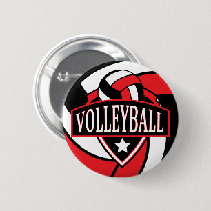 Bóton Redondo 5.08cm Logotipo de voleibol vermelho e preto