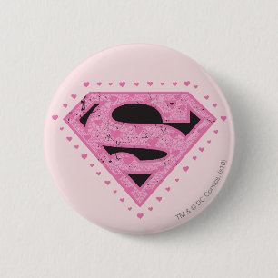 Bóton Redondo 5.08cm Logotipo Distante da Supergirl Preto e Rosa