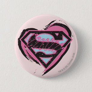 Bóton Redondo 5.08cm Logotipo rosa da Supergirl no Coração