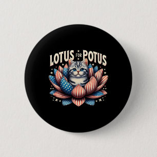 Bóton Redondo 5.08cm Lotus For Potus USA Flag Cat Lovers Kamala Harris