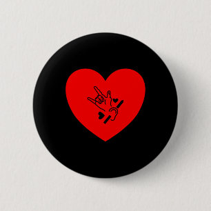 Bóton Redondo 5.08cm Love Heart Hand Signal Language Audição Perda