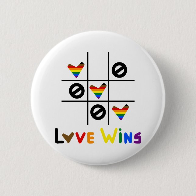 Bóton Redondo 5.08cm Love Is Love Tic Tac Toe Rainbow Pride Flag LGBTQ+ (Frente)