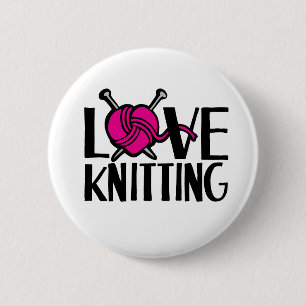 Bóton Redondo 5.08cm Love knitting button badge in pink black white