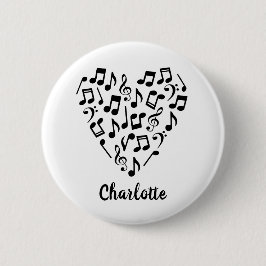 Bóton Redondo 5.08cm Love Music Heart of Music Notes with Name