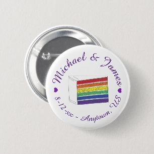 Bóton Redondo 5.08cm LOVE Rainbow Weding Cake Purple Heart Orgulho gay