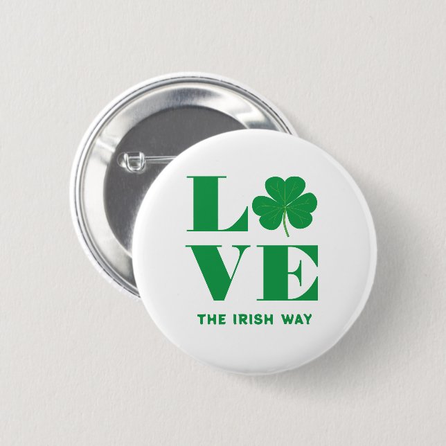 Bóton Redondo 5.08cm Love Shamrock Clover Irish Custom Text White (Frente & Verso)