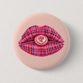 Bóton Redondo 5.08cm Love Ye Scottish Tartan Kiss Lips Scotland pink