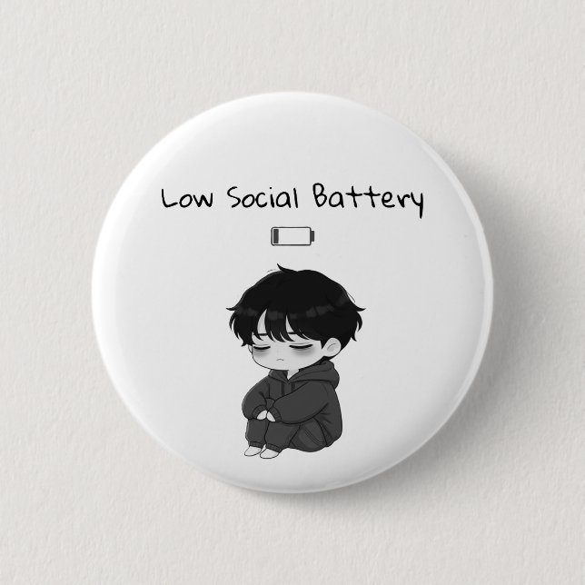 Bóton Redondo 5.08cm Low Social Battery Relatable Chibi Boy (Frente)