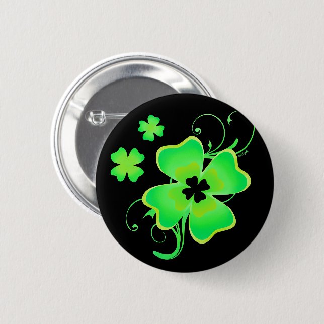 Bóton Redondo 5.08cm Lucky Irish Four Leaf Clover Button (Frente & Verso)