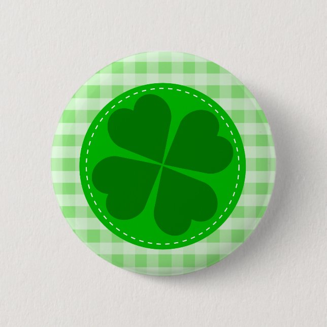 Bóton Redondo 5.08cm Lucky Shamrock Green Checked (Frente)