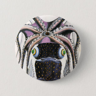 Bóton Redondo 5.08cm Lula ou polvo gigante da Vintage, animal da marinh