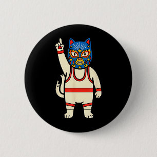 Bóton Redondo 5.08cm Luta Livre Gato Luta Luchador Divertido Retro
