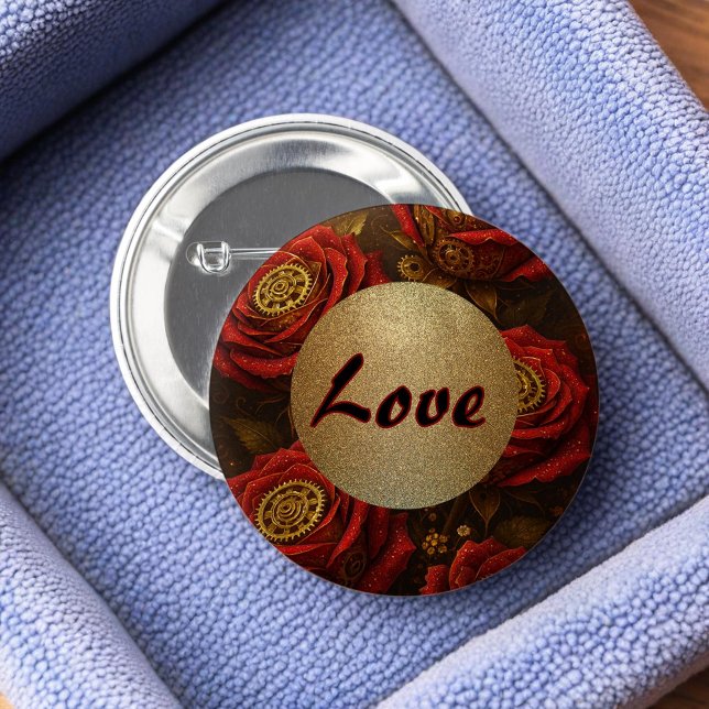 Bóton Redondo 5.08cm Luxury Steampunk Roses Romantic Gold Gears (Criador carregado)