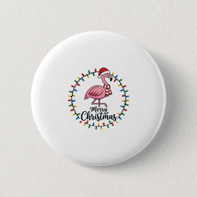 Bóton Redondo 5.08cm Luzes de Natal de Flamingo Feriado (Frente)