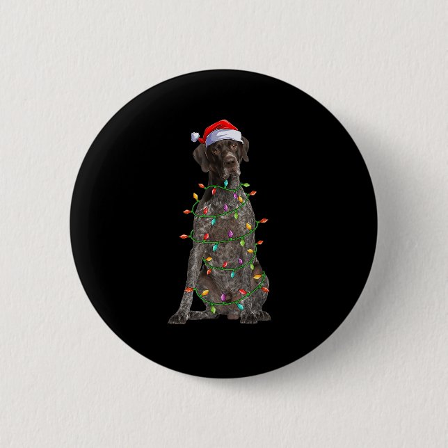 Bóton Redondo 5.08cm Luzes de Natal Papai Noel Pointer Alemão Cão de Ca (Frente)