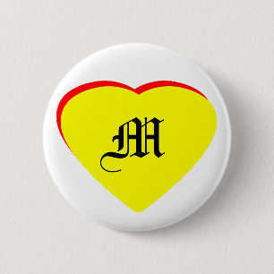 Bóton Redondo 5.08cm "M" Casamento Vermelho Amarelo Coração Convite O M