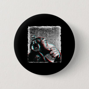 Bóton Redondo 5.08cm Macaco Chimp Com Camisa De Fones de ouvido - Músic