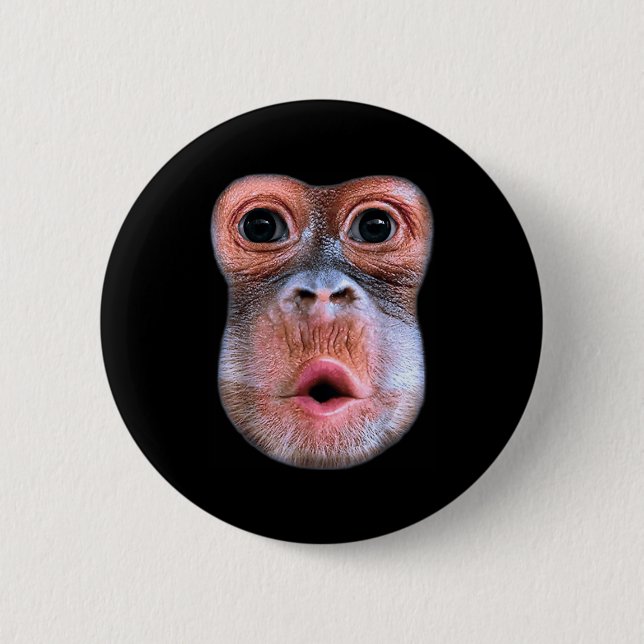Bóton Redondo 5.08cm Macaco engraçado soprando rosto barriga, Macaco So (Frente)