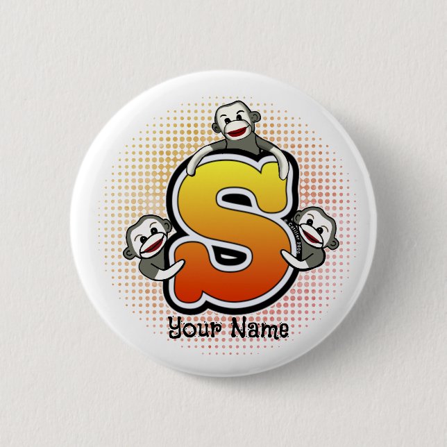 Bóton Redondo 5.08cm Macaco Monograma S Sock (Frente)