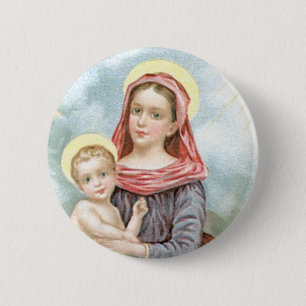 Bóton Redondo 5.08cm Madonna com a criança Cristo