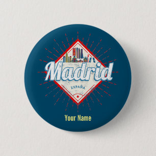 Bóton Redondo 5.08cm Madrid Espanha Capital Retro Skyline Vintage