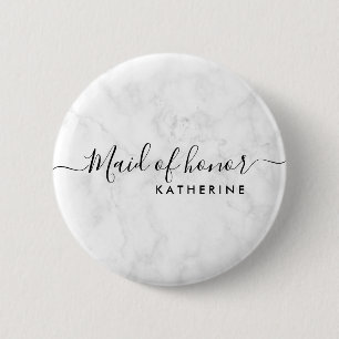 Bóton Redondo 5.08cm madrinha de casamento de mármore branco elegante