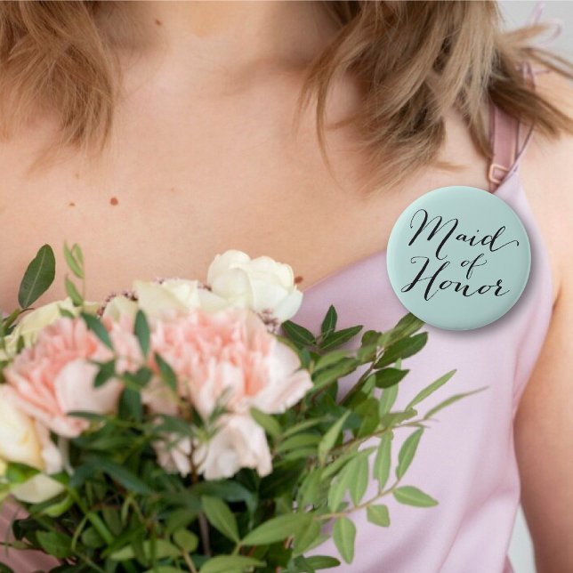 Bóton Redondo 5.08cm Madrinha de casamento Script Chic Wedding Party Br (MAID OF HONOR Classic Script Chic Wedding Bridal Party Pin Button @ fatfatin_blue_knot)