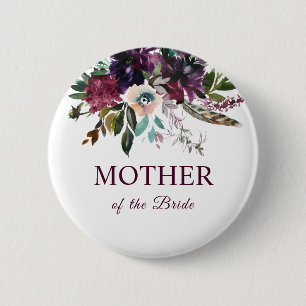 Bóton Redondo 5.08cm Mãe Da Noiva Burgundy Buquê Floral Branco