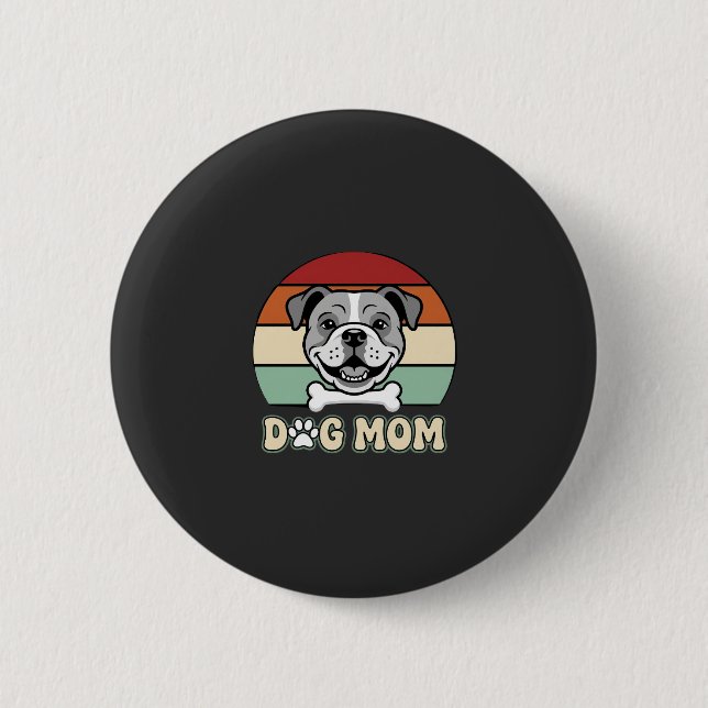 Bóton Redondo 5.08cm Mãe de Cachorro Retro Bulldog Vetor (Frente)
