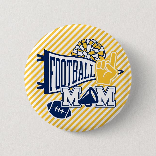 Bóton Redondo 5.08cm Mãe de Futebol Azul Marinho e Dourado e Branco  (Frente)