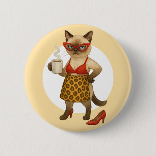 Bóton Redondo 5.08cm Mãe de Gato está bebendo café 