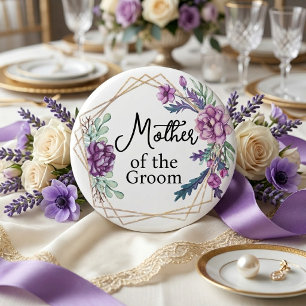 Bóton Redondo 5.08cm Mãe do Noivo Floral Roxo Casamento