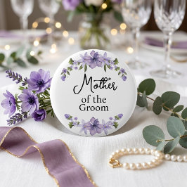 Bóton Redondo 5.08cm Mãe do Noivo Floral Roxo Casamento