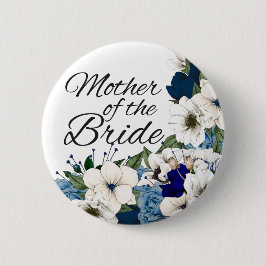Bóton Redondo 5.08cm Mãe Floral Azul Branco Moderno Da Noiva