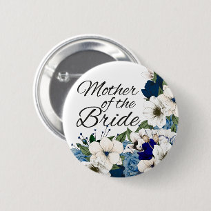 Bóton Redondo 5.08cm Mãe Floral Azul Branco Moderno Da Noiva